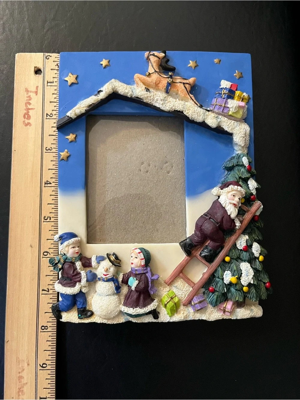 Vintage 3D Christmas Picture Frame Santa Claus Reindeers Snowman Children